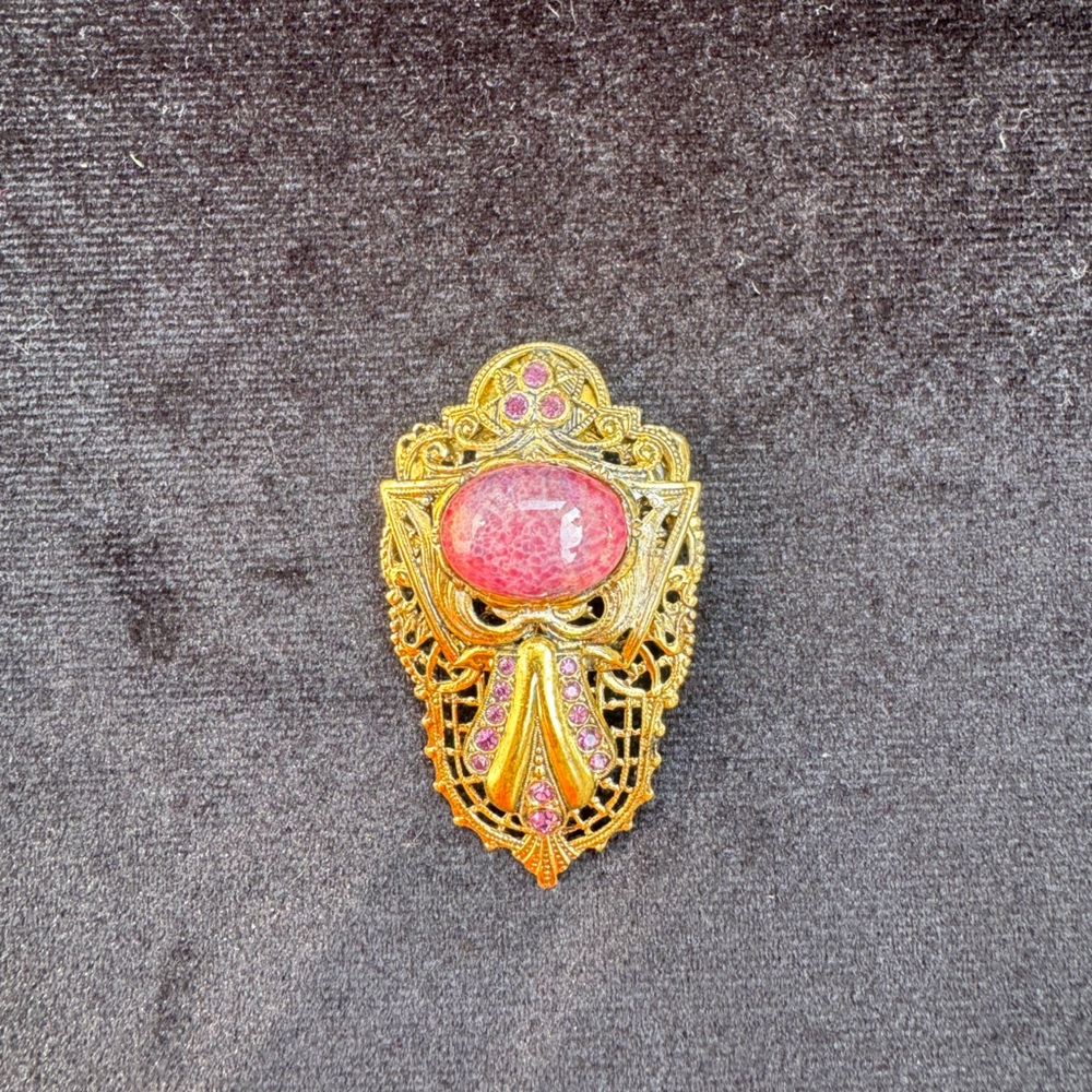 Elegant Gold and Pink Brooch